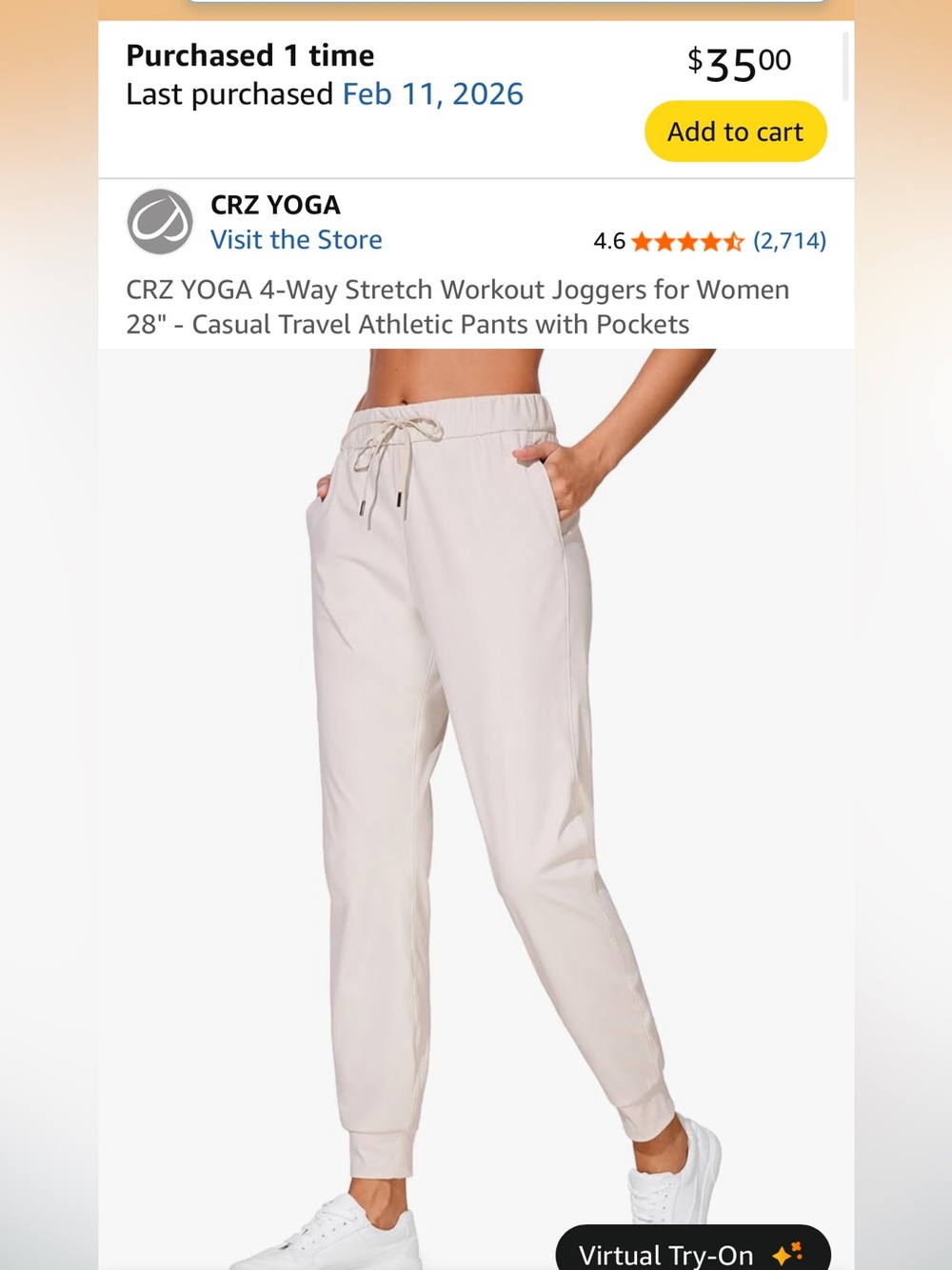 CRZ YOGA Women's Jogger Pants in Light Cream